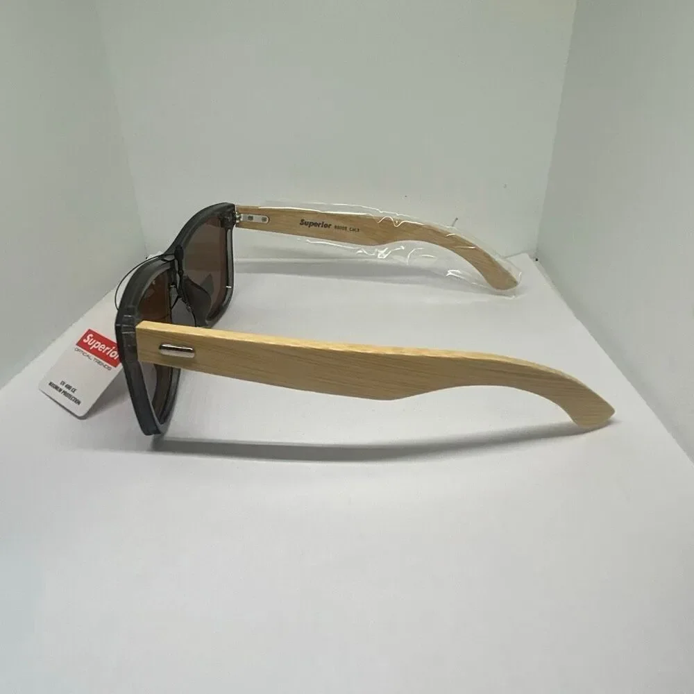 Superior Bamboo Mirrored  UV400 Rimless Shield Sunglasses Eco-Friendly Wooden Ar